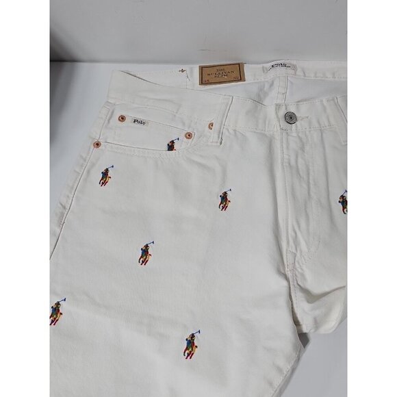 Polo Ralph Lauren 35x32 White The Sullivan Slim All Over Pony Denim Jeans NWT - Picture 9 of 13